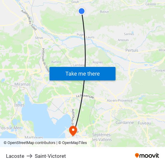 Lacoste to Saint-Victoret map