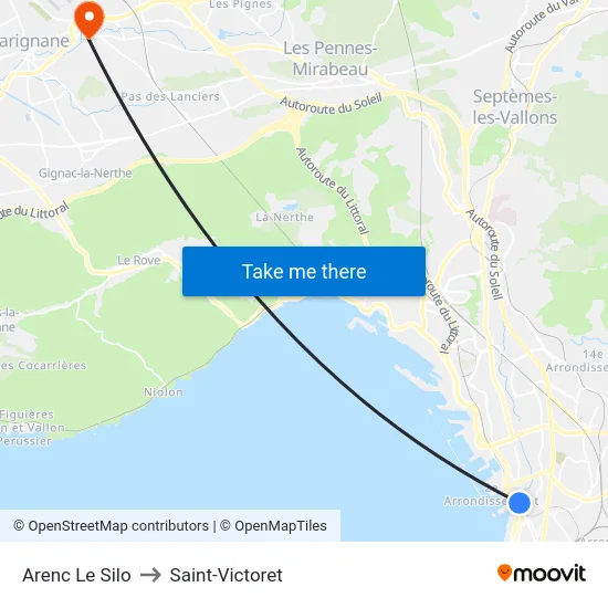 Arenc Le Silo to Saint-Victoret map
