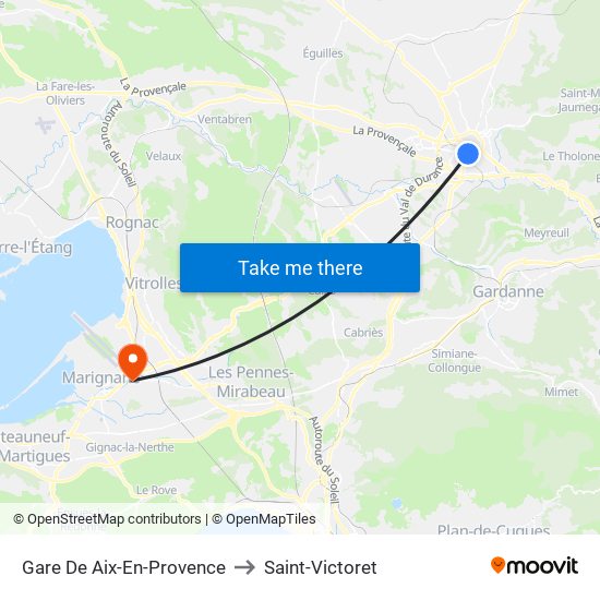 Gare De Aix-En-Provence to Saint-Victoret map