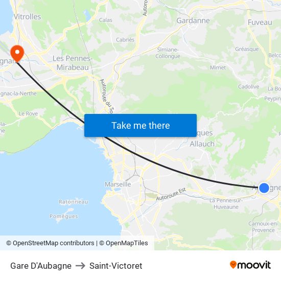 Gare D'Aubagne to Saint-Victoret map