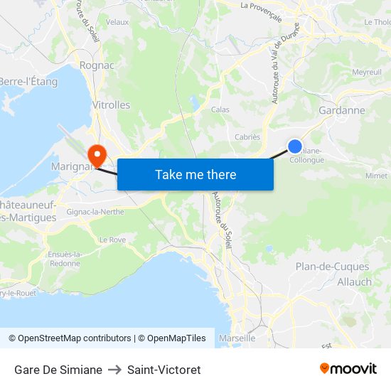 Gare De Simiane to Saint-Victoret map