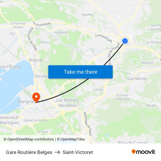Gare Routière Belges to Saint-Victoret map