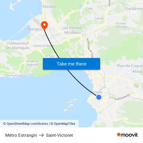 Métro Estrangin to Saint-Victoret map
