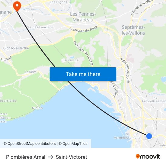Plombières Arnal to Saint-Victoret map