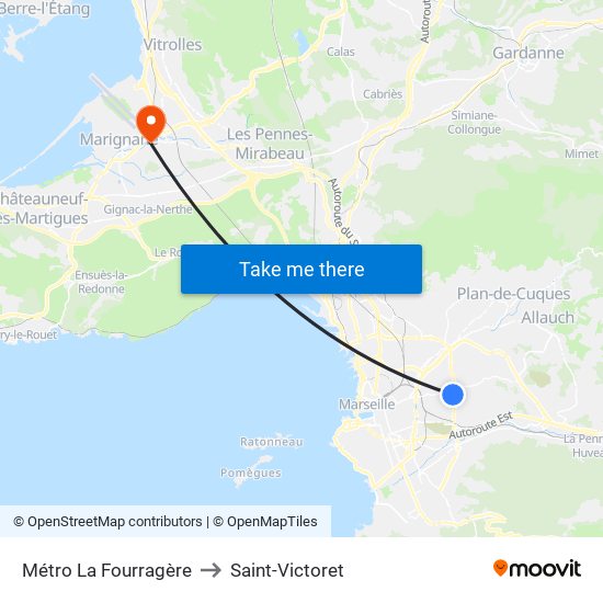 Métro La Fourragère to Saint-Victoret map