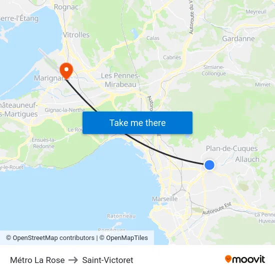 Métro La Rose to Saint-Victoret map