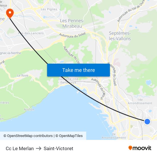 Cc Le Merlan to Saint-Victoret map