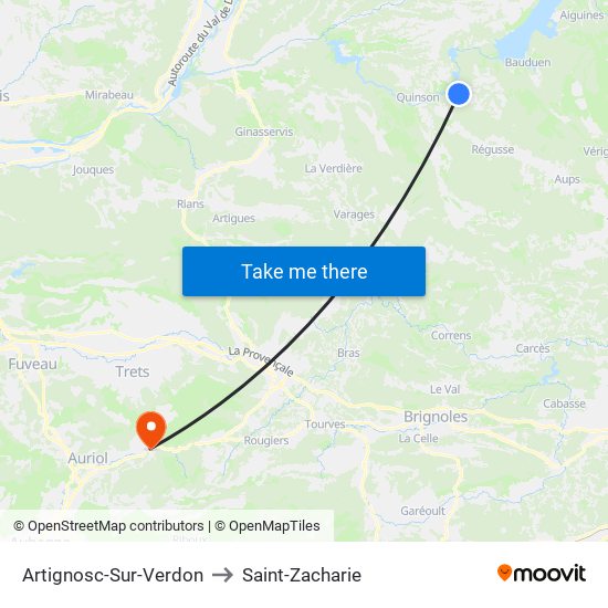 Artignosc-Sur-Verdon to Saint-Zacharie map