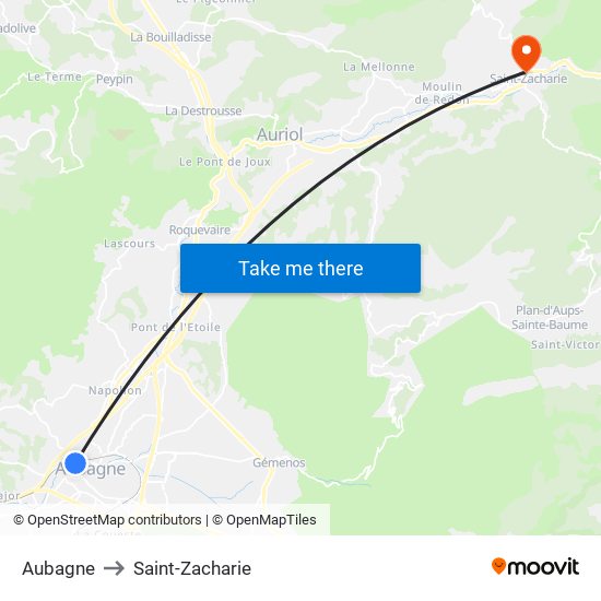 Aubagne to Saint-Zacharie map