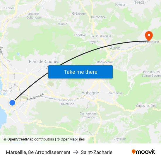Marseille, 8e Arrondissement to Saint-Zacharie map