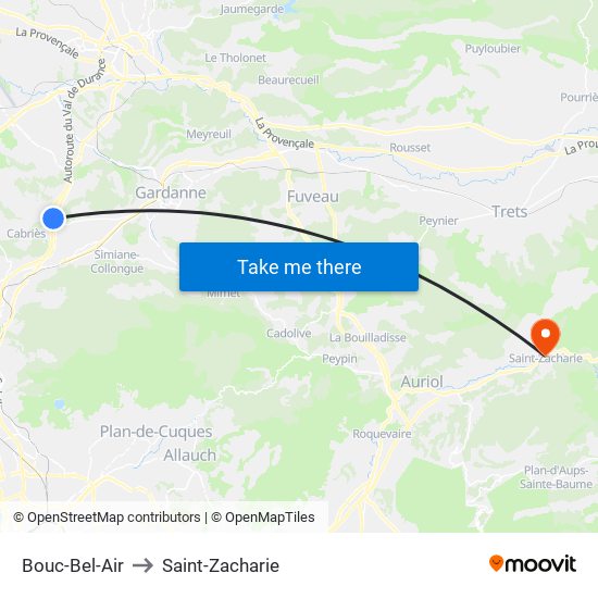 Bouc-Bel-Air to Saint-Zacharie map