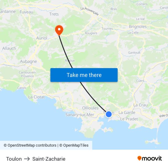 Toulon to Saint-Zacharie map