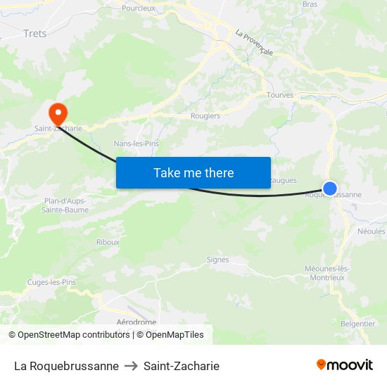 La Roquebrussanne to Saint-Zacharie map