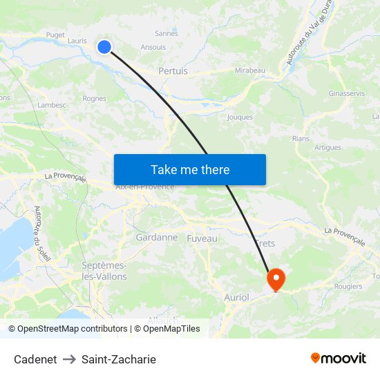 Cadenet to Saint-Zacharie map