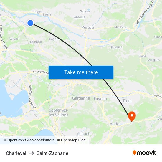 Charleval to Saint-Zacharie map