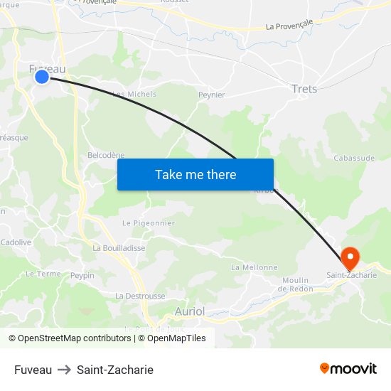 Fuveau to Saint-Zacharie map