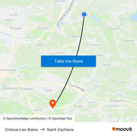 Gréoux-Les-Bains to Saint-Zacharie map