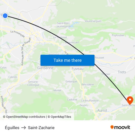 Éguilles to Saint-Zacharie map