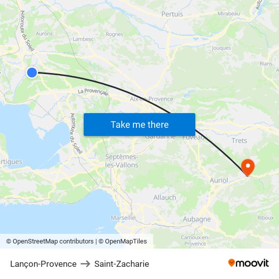 Lançon-Provence to Saint-Zacharie map