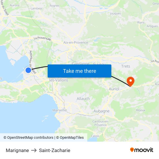 Marignane to Saint-Zacharie map