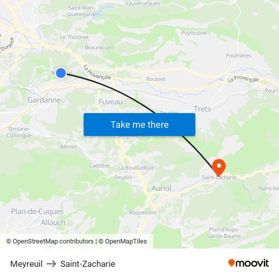 Meyreuil to Saint-Zacharie map