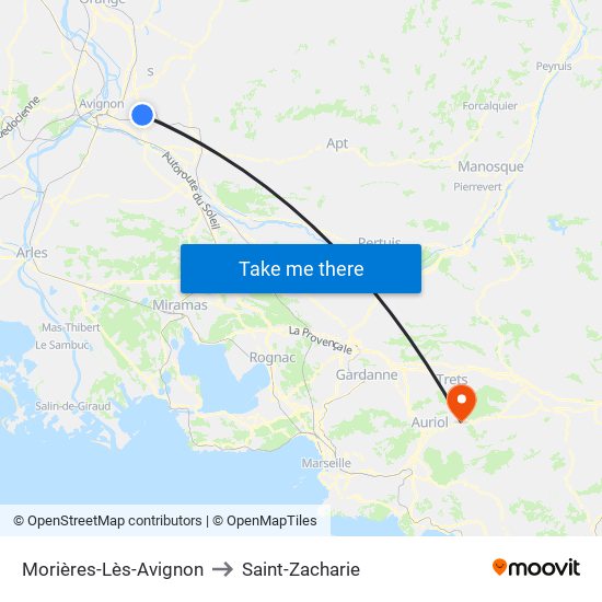 Morières-Lès-Avignon to Saint-Zacharie map