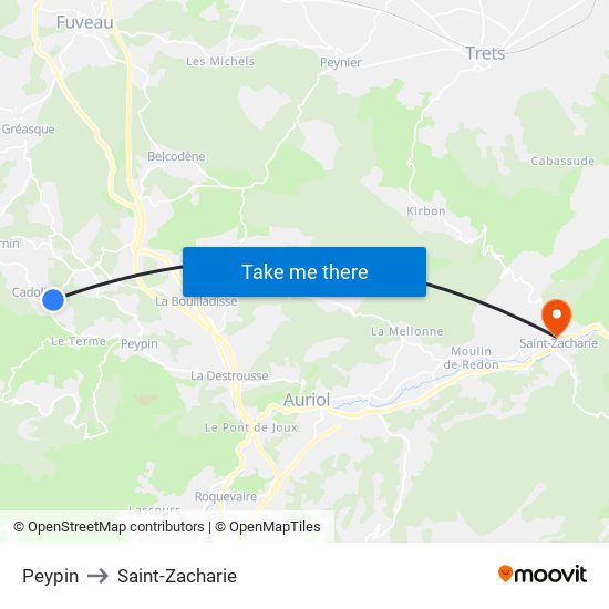 Peypin to Saint-Zacharie map