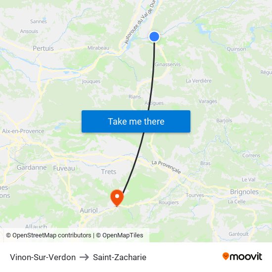 Vinon-Sur-Verdon to Saint-Zacharie map