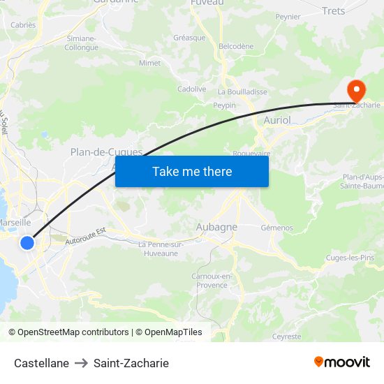 Castellane to Saint-Zacharie map