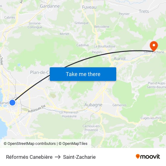 Réformés Canebière to Saint-Zacharie map