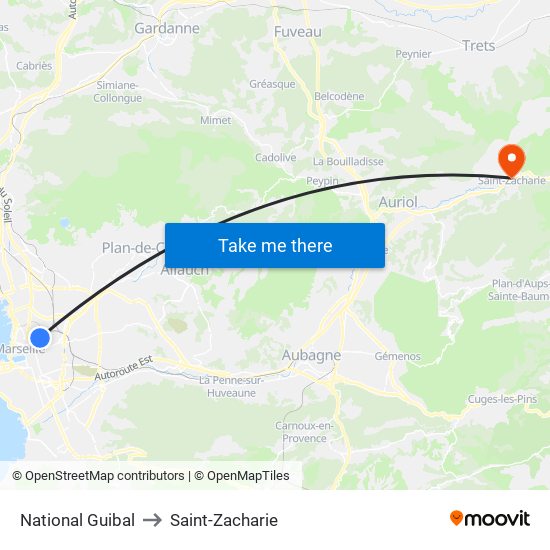 National Guibal to Saint-Zacharie map