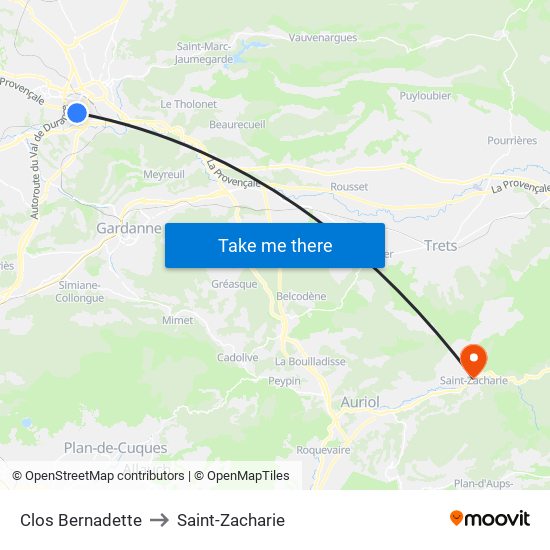 Clos Bernadette to Saint-Zacharie map