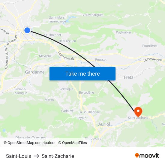 Saint-Louis to Saint-Zacharie map