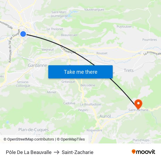 Pôle De La Beauvalle to Saint-Zacharie map