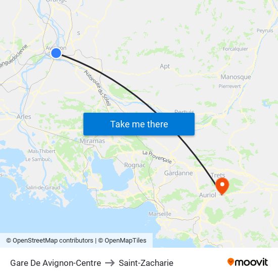 Gare De Avignon-Centre to Saint-Zacharie map