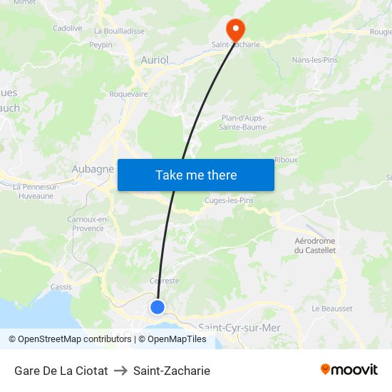 Gare De La Ciotat to Saint-Zacharie map