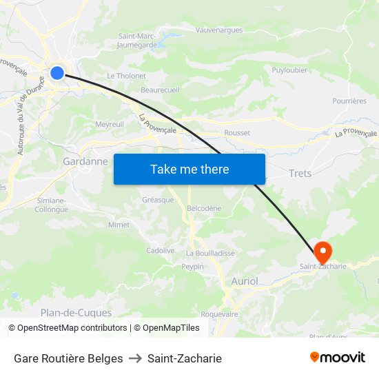 Gare Routière Belges to Saint-Zacharie map