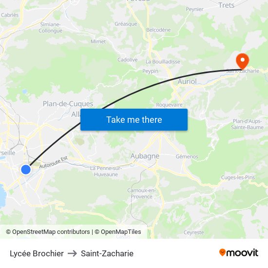 Lycée Brochier to Saint-Zacharie map