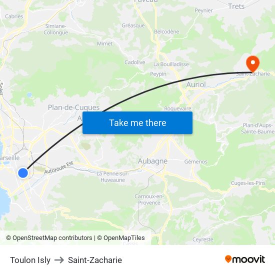 Toulon Isly to Saint-Zacharie map