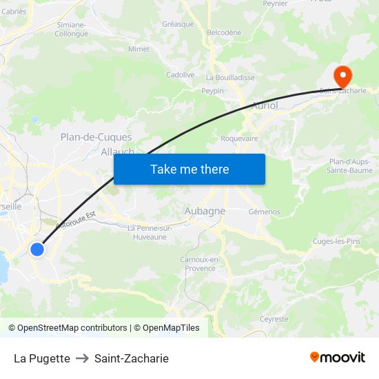 La Pugette to Saint-Zacharie map