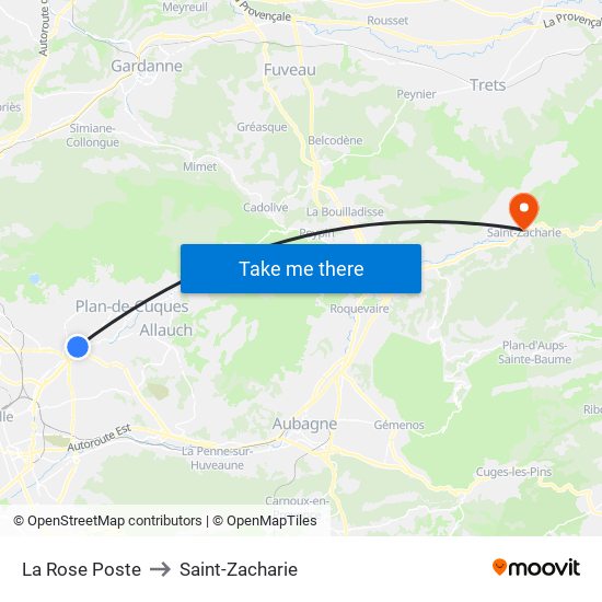 La Rose Poste to Saint-Zacharie map