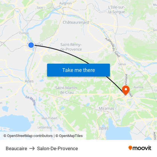 Beaucaire to Salon-De-Provence map