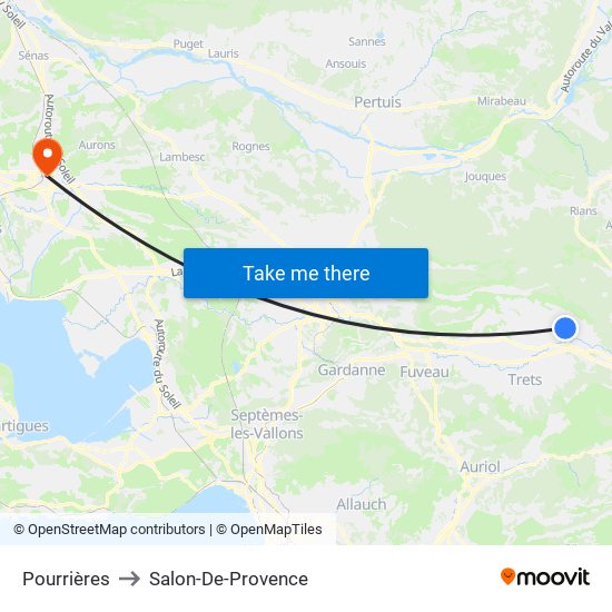Pourrières to Salon-De-Provence map