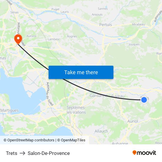 Trets to Salon-De-Provence map