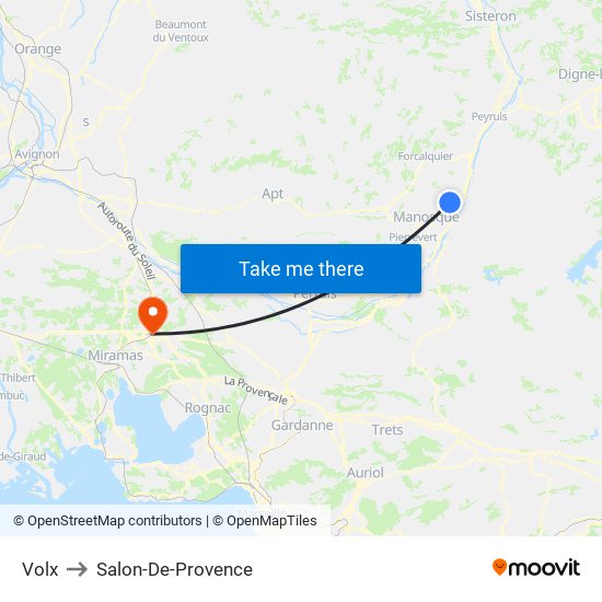 Volx to Salon-De-Provence map