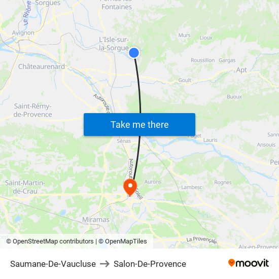 Saumane-De-Vaucluse to Salon-De-Provence map