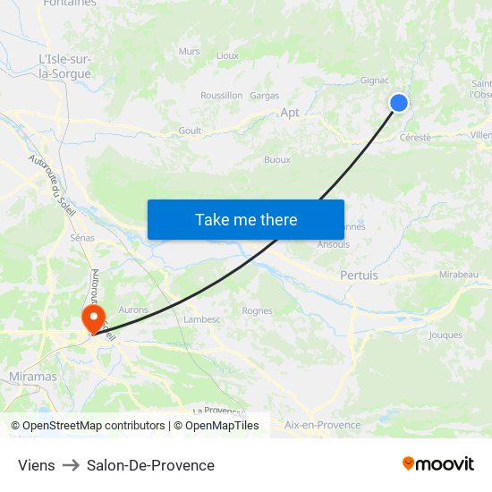 Viens to Salon-De-Provence map