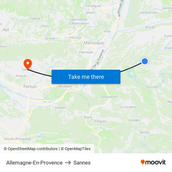 Allemagne-En-Provence to Sannes map
