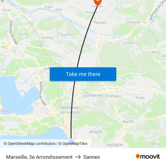 Marseille, 3e Arrondissement to Sannes map