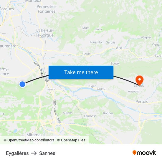 Eygalières to Sannes map
